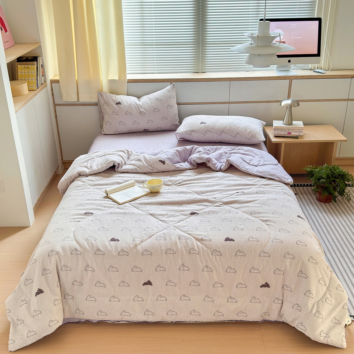 91家纺网 家纺一手货源 找家纺 老帅的工厂店 2026新款A类大豆色织提花夏被 软萌云兔