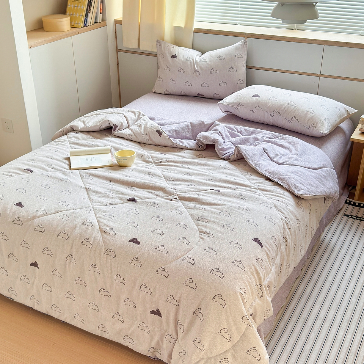 91家纺网 家纺一手货源 找家纺 老帅的工厂店 2026新款A类大豆色织提花夏被 软萌云兔