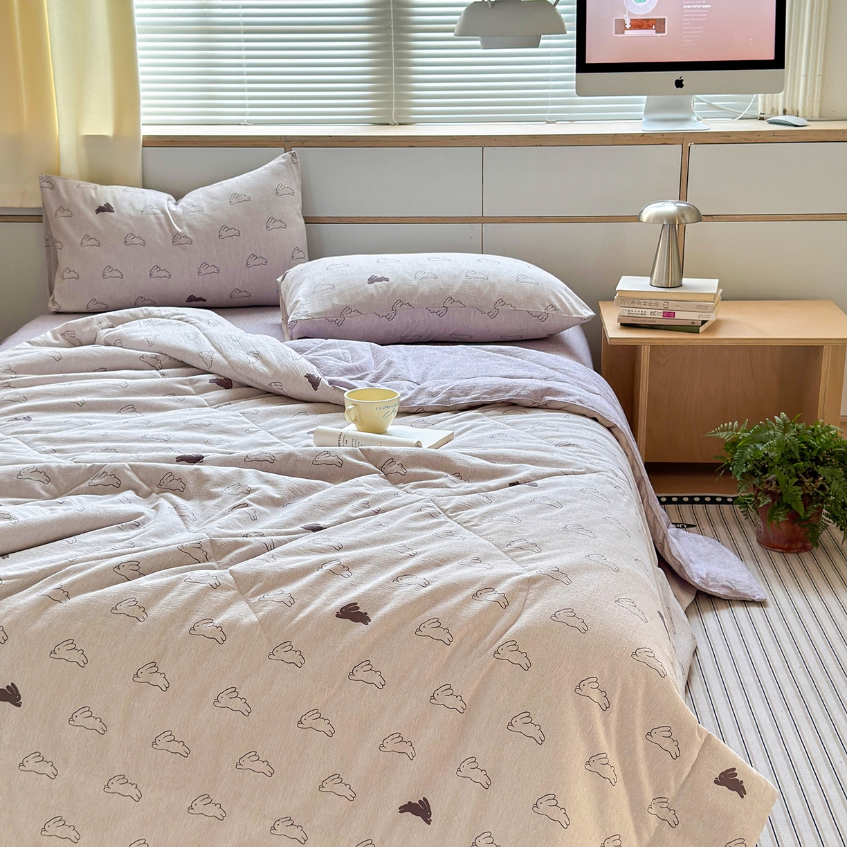 91家纺网 家纺一手货源 找家纺 老帅的工厂店 2026新款A类大豆色织提花夏被 软萌云兔