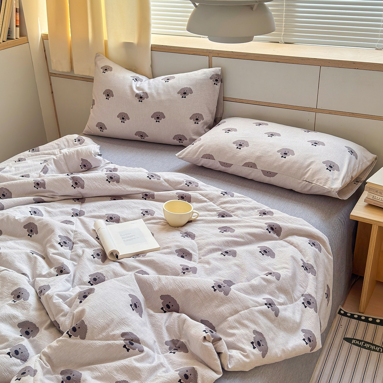 91家纺网 家纺一手货源 找家纺 老帅的工厂店 2026新款A类大豆色织提花夏被 领结狗