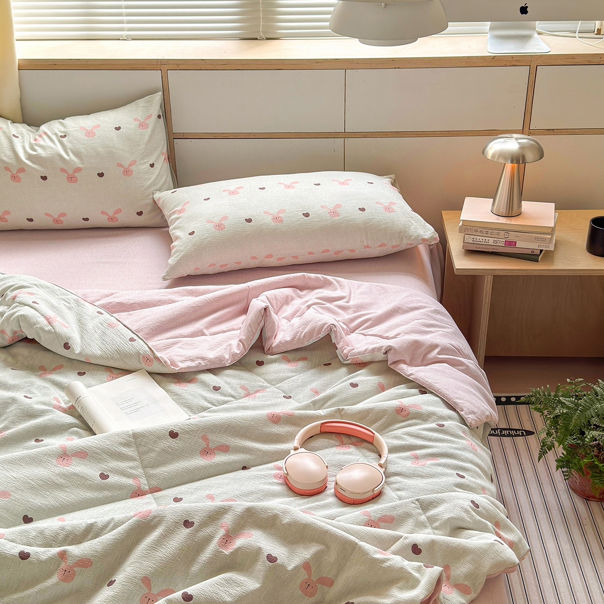 91家纺网 家纺一手货源 找家纺 老帅的工厂店 2026新款A类大豆色织提花夏被 兔心印