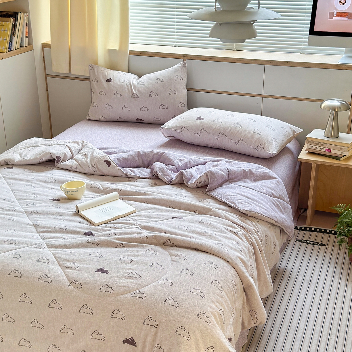 91家纺网 家纺一手货源 找家纺 老帅的工厂店 2026新款A类大豆色织提花夏被 软萌云兔