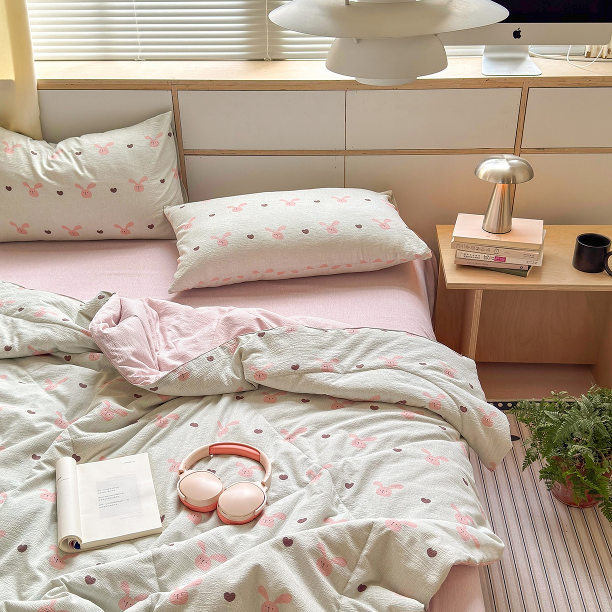 91家纺网 家纺一手货源 找家纺 老帅的工厂店 2026新款A类大豆色织提花夏被 兔心印