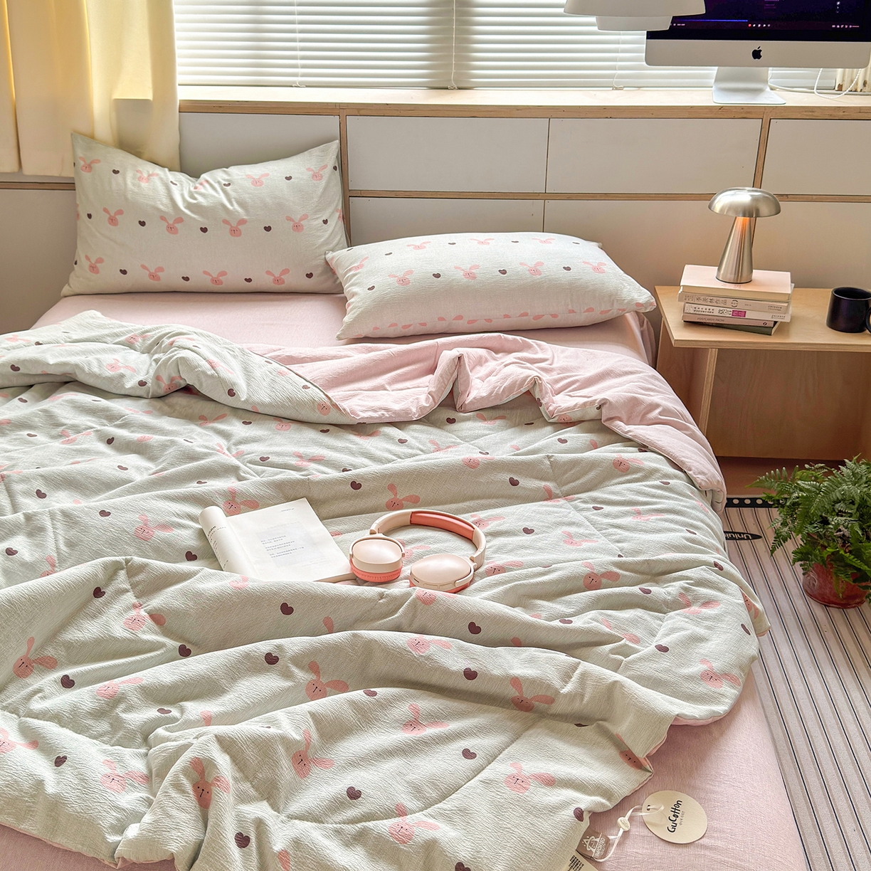 91家纺网 家纺一手货源 找家纺 老帅的工厂店 2026新款A类大豆色织提花夏被 兔心印