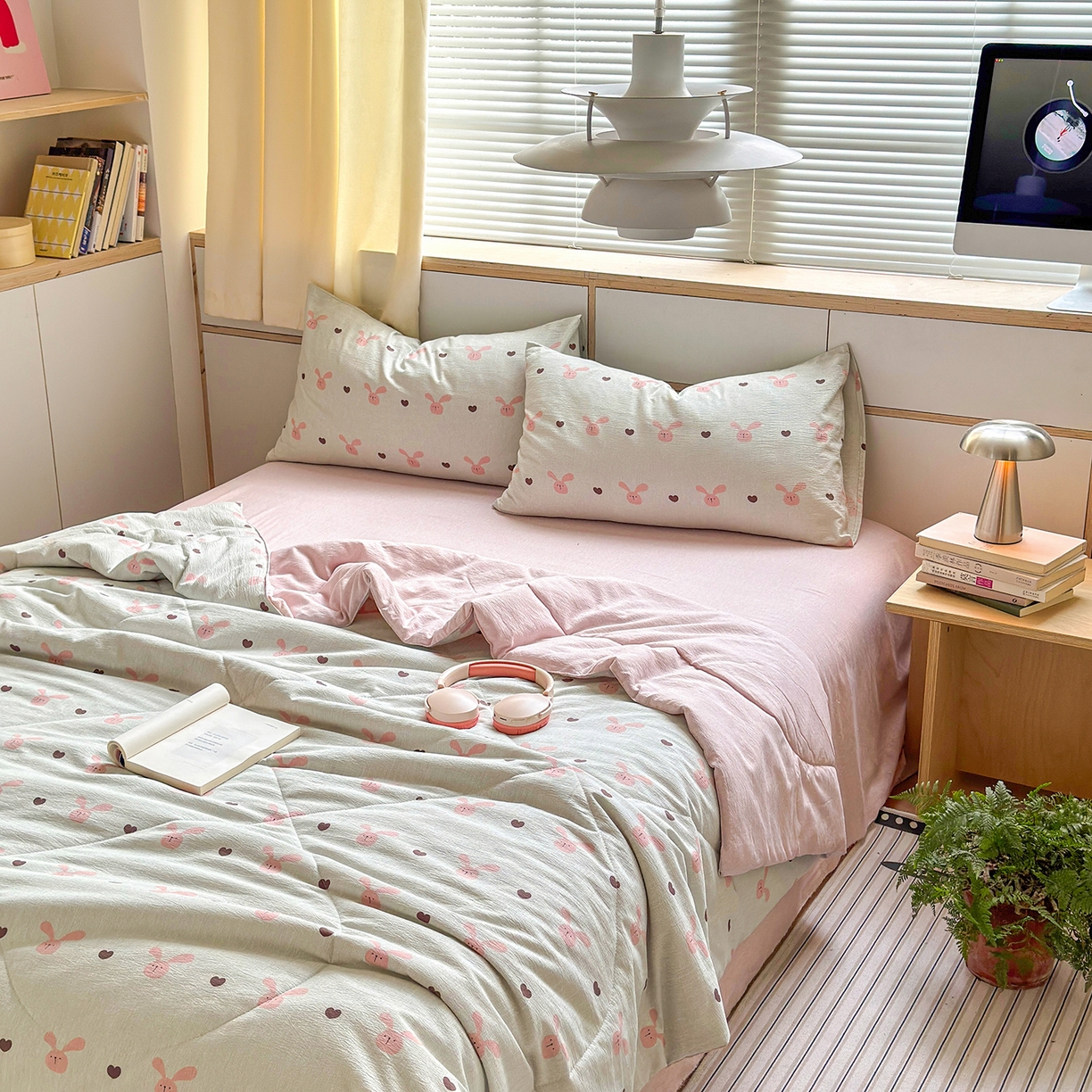 91家纺网 家纺一手货源 找家纺 老帅的工厂店 2026新款A类大豆色织提花夏被 兔心印