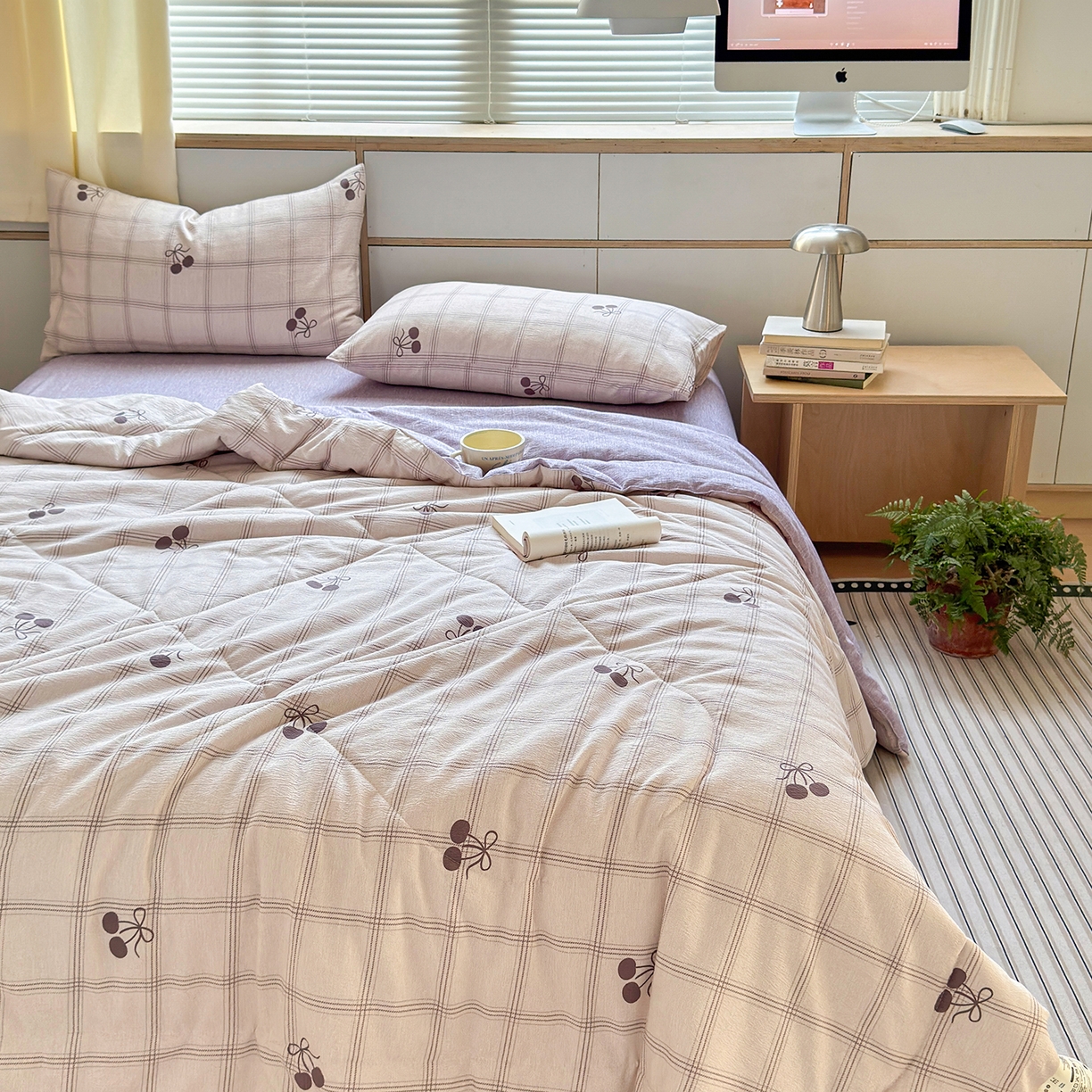 91家纺网 家纺一手货源 找家纺 老帅的工厂店 2026新款A类大豆色织提花夏被 雾格樱