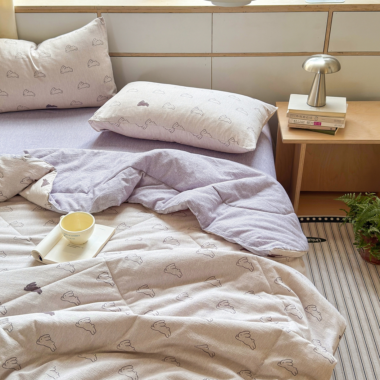 91家纺网 家纺一手货源 找家纺 老帅的工厂店 2026新款A类大豆色织提花夏被 软萌云兔