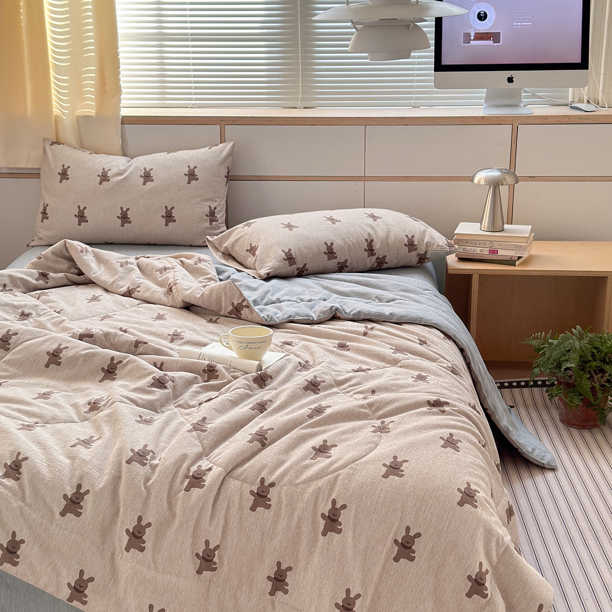 91家纺网 家纺一手货源 找家纺 老帅的工厂店 2026新款A类大豆色织提花夏被 棕兔