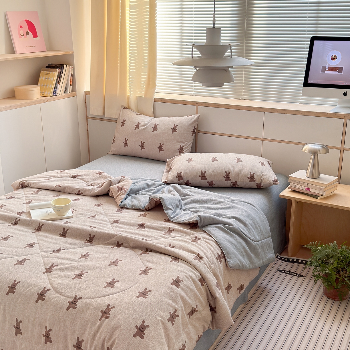 91家纺网 家纺一手货源 找家纺 老帅的工厂店 2026新款A类大豆色织提花夏被 棕兔