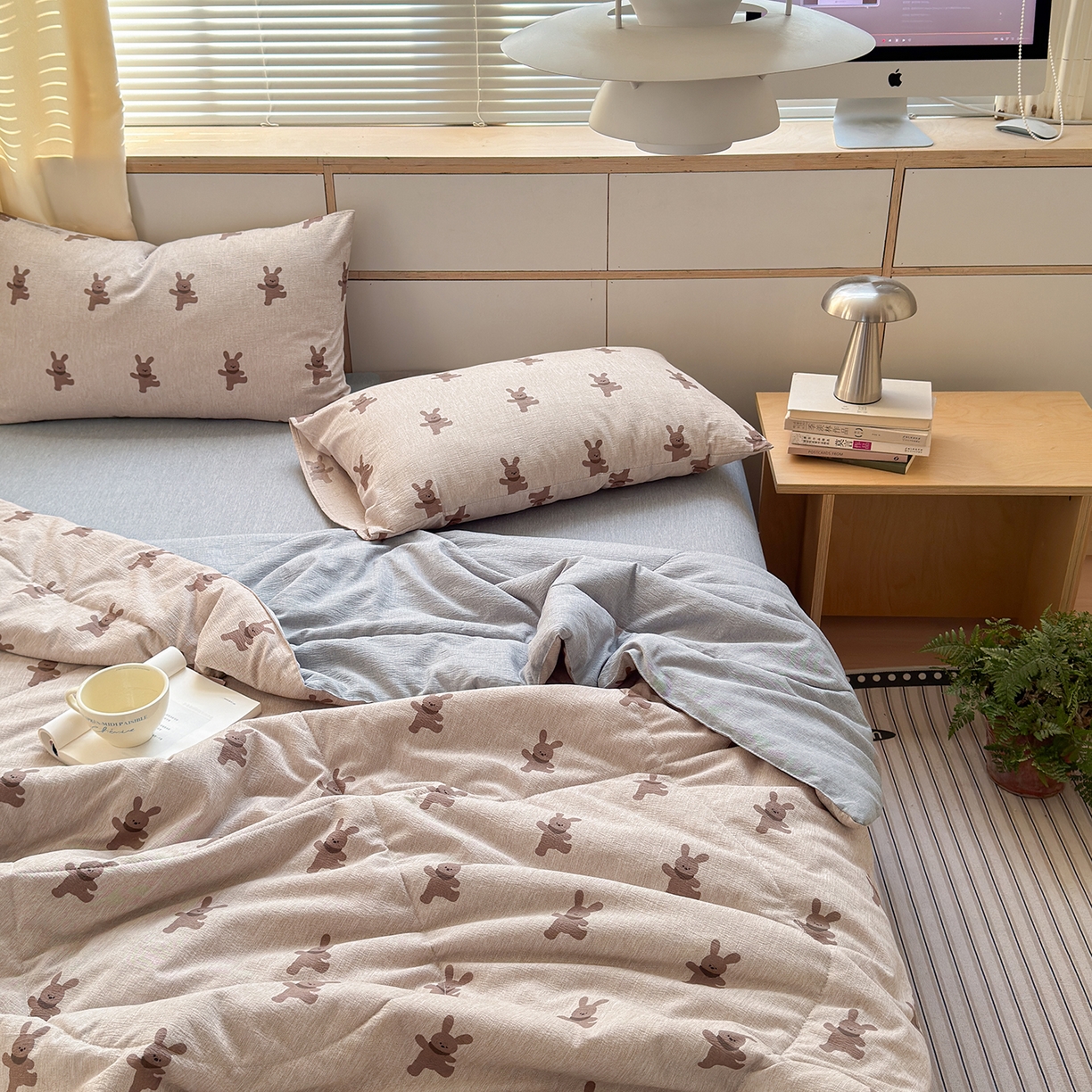 91家纺网 家纺一手货源 找家纺 老帅的工厂店 2026新款A类大豆色织提花夏被 棕兔