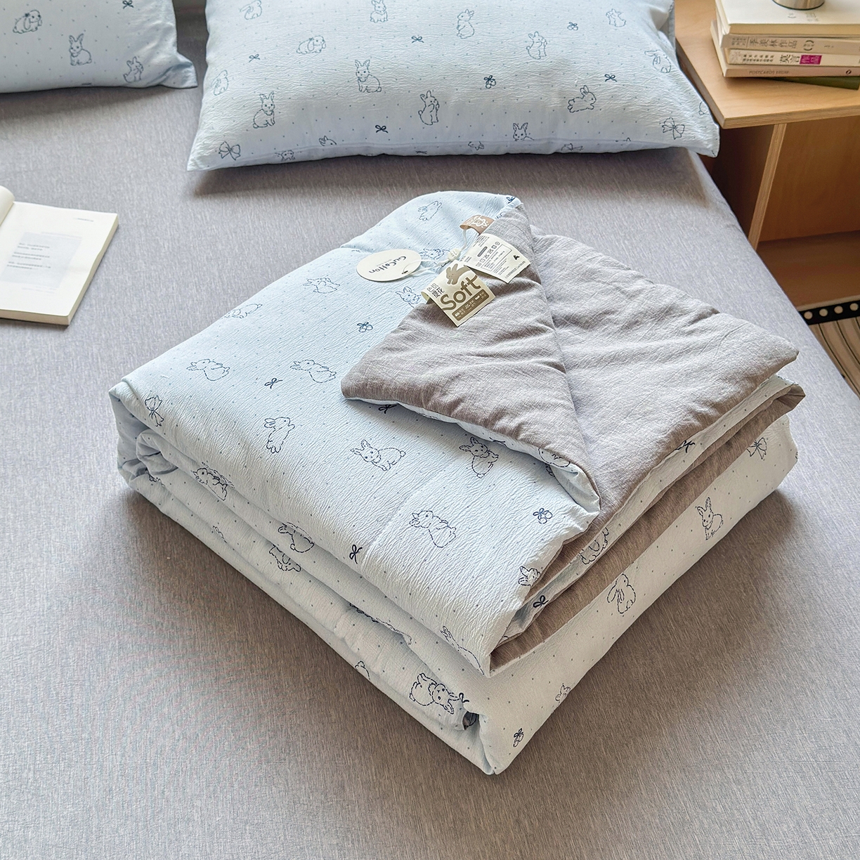老帅的工厂店 2026新款A类大豆色织提花夏被 奶蓝兔