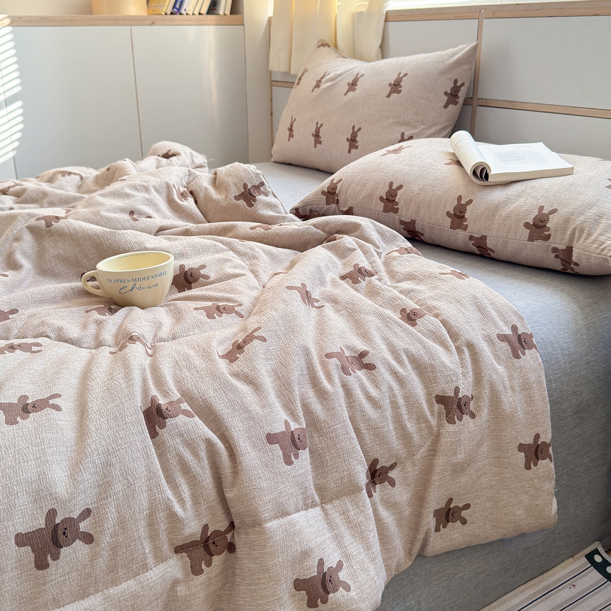 91家纺网 家纺一手货源 找家纺 老帅的工厂店 2026新款A类大豆色织提花夏被 棕兔