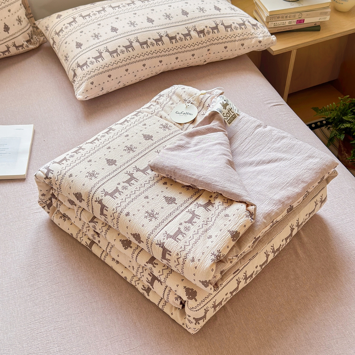 老帅的工厂店 2026新款A类大豆色织提花夏被 北欧鹿织
