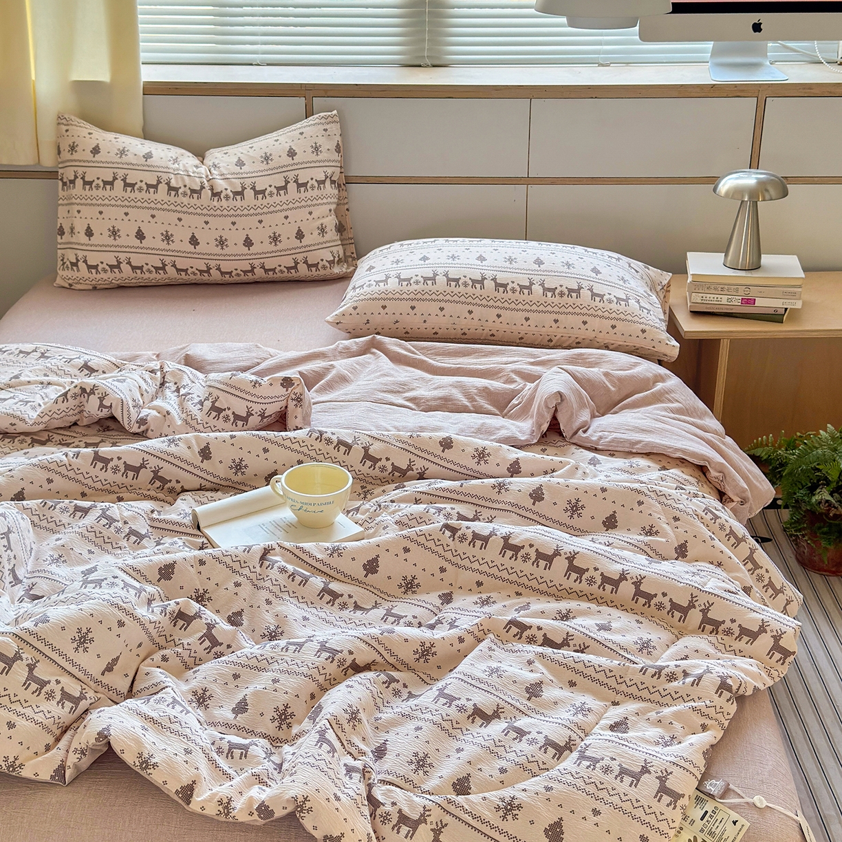 91家纺网 家纺一手货源 找家纺 老帅的工厂店 2026新款A类大豆色织提花夏被 北欧鹿织