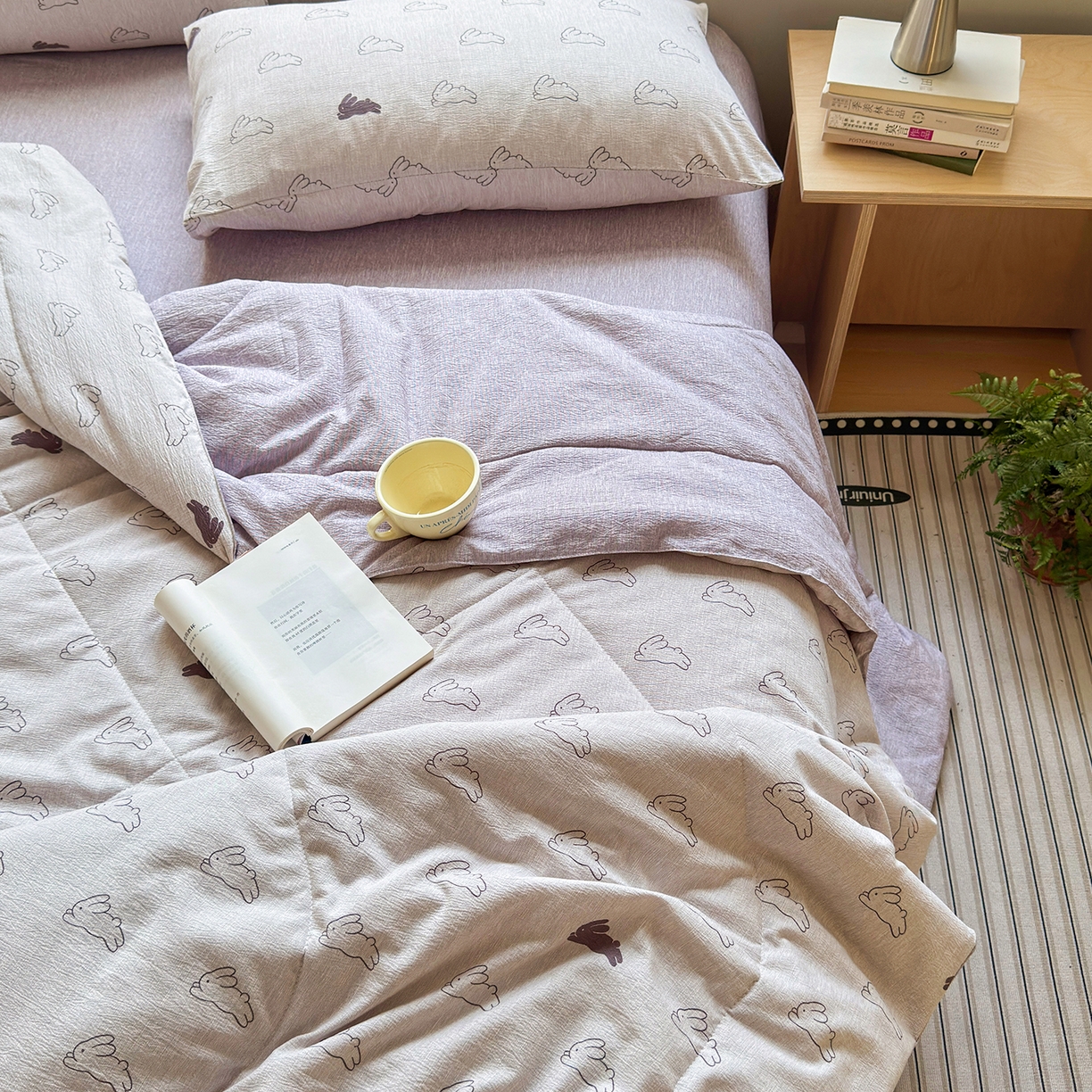 91家纺网 家纺一手货源 找家纺 老帅的工厂店 2026新款A类大豆色织提花夏被 软萌云兔