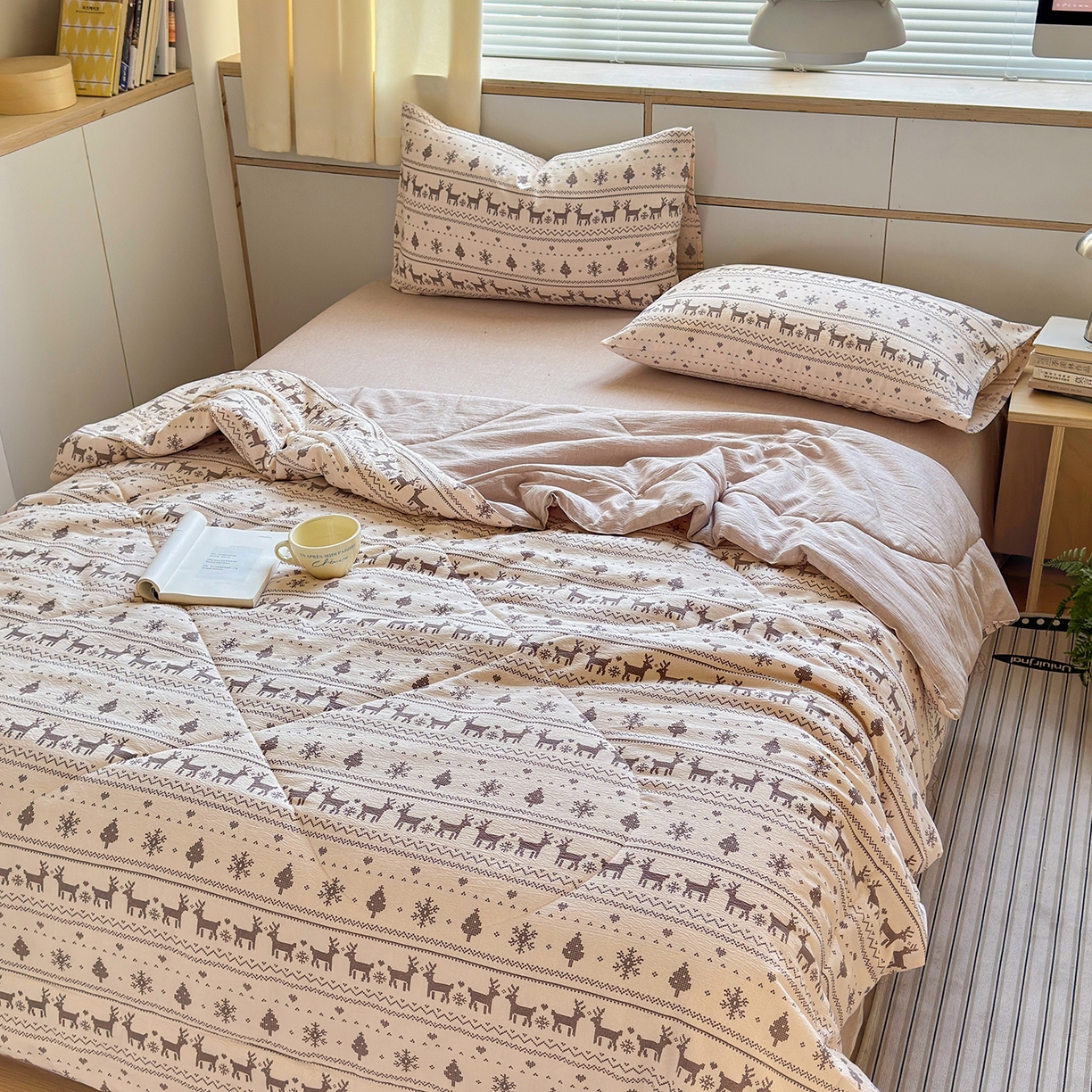 91家纺网 家纺一手货源 找家纺 老帅的工厂店 2026新款A类大豆色织提花夏被 北欧鹿织