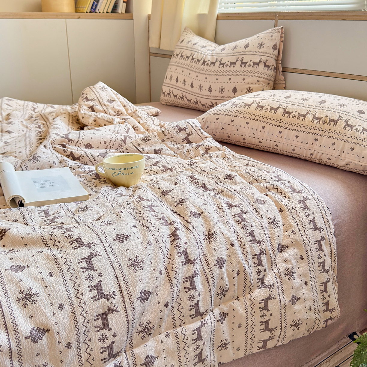 91家纺网 家纺一手货源 找家纺 老帅的工厂店 2026新款A类大豆色织提花夏被 北欧鹿织