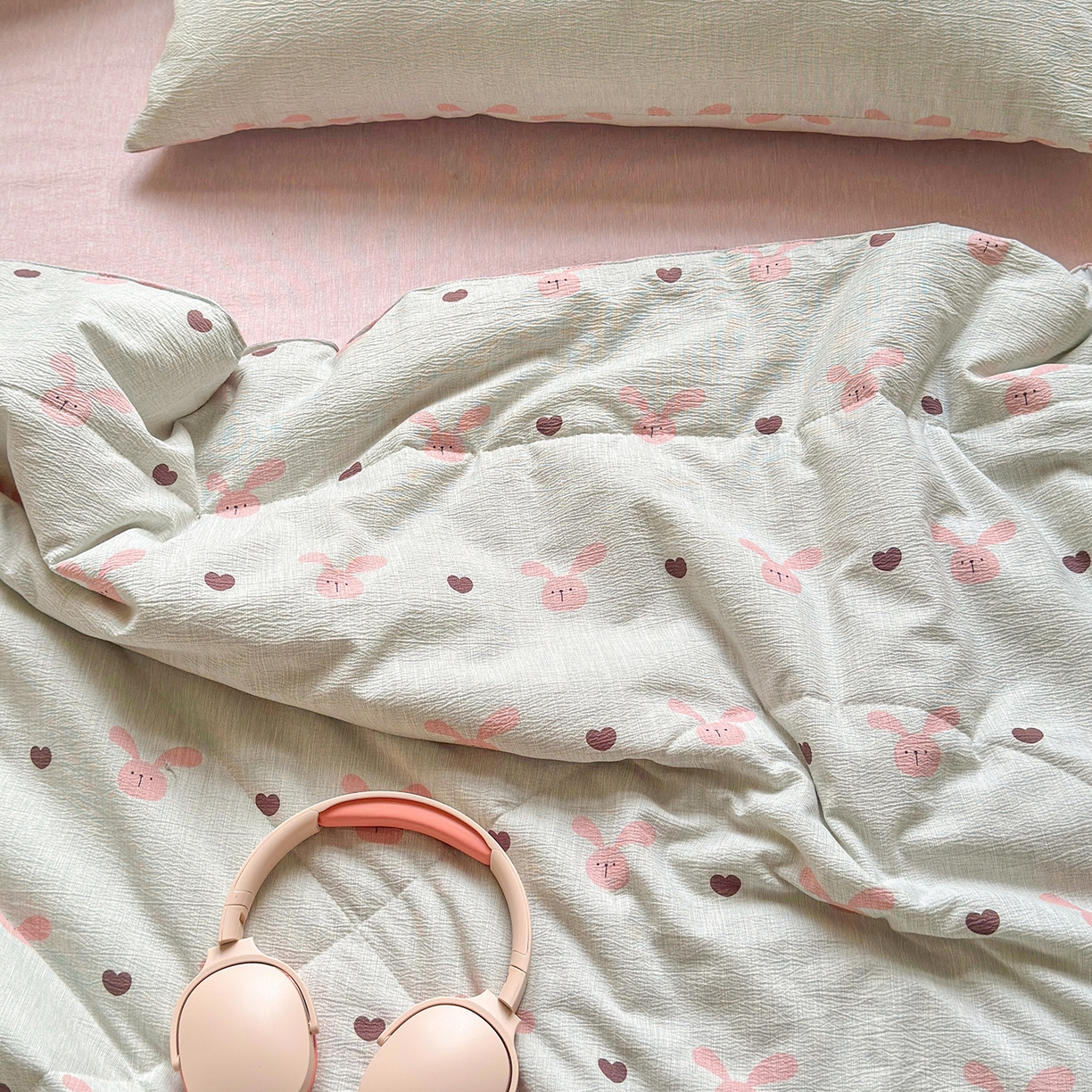 91家纺网 家纺一手货源 找家纺 老帅的工厂店 2026新款A类大豆色织提花夏被 兔心印