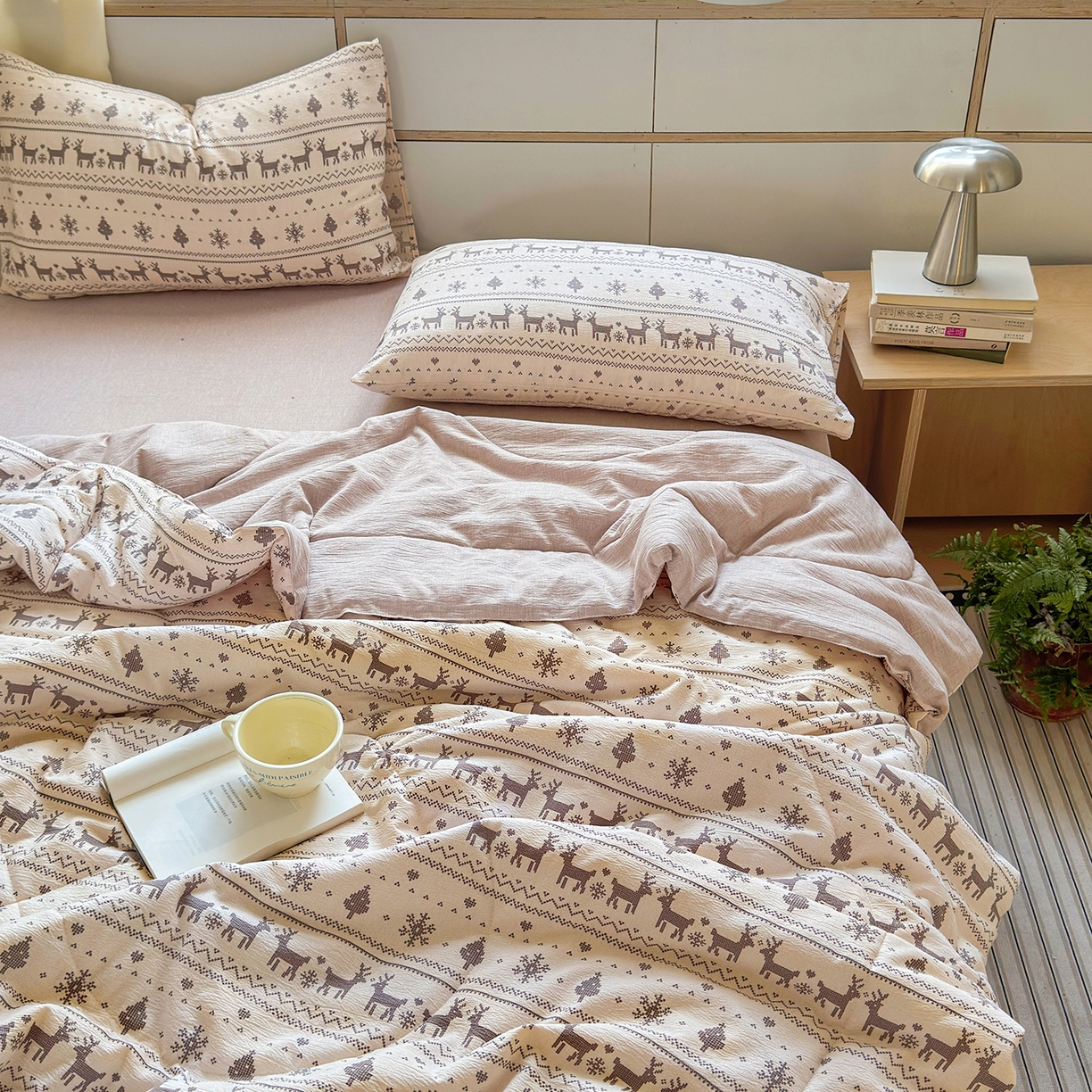 91家纺网 家纺一手货源 找家纺 老帅的工厂店 2026新款A类大豆色织提花夏被 北欧鹿织