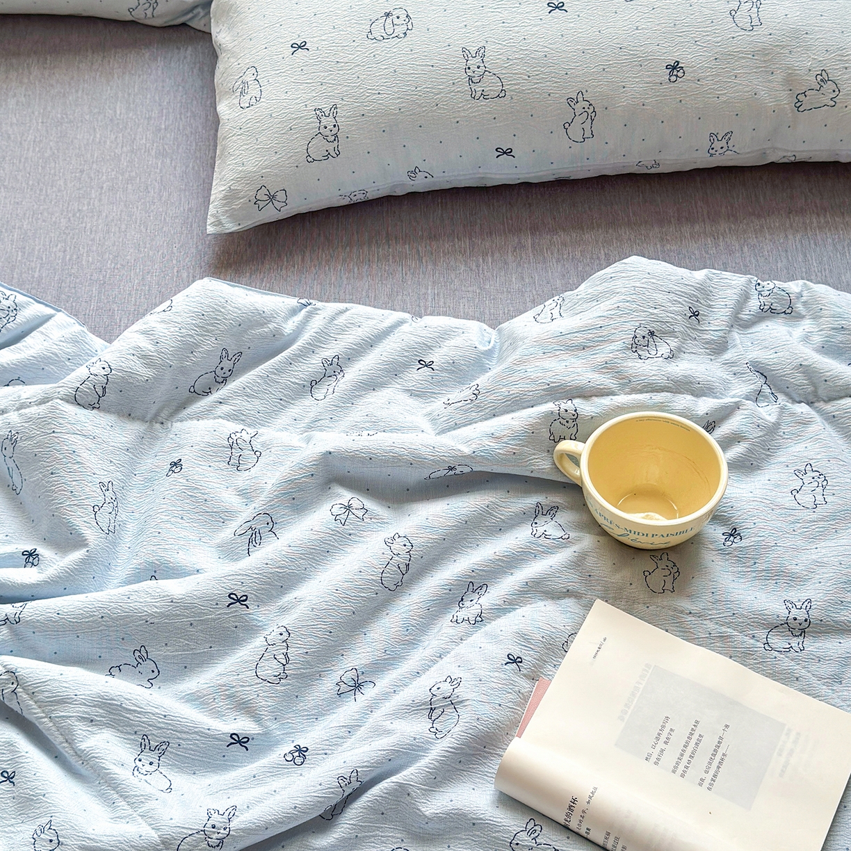 91家纺网 家纺一手货源 找家纺 老帅的工厂店 2026新款A类大豆色织提花夏被 奶蓝兔