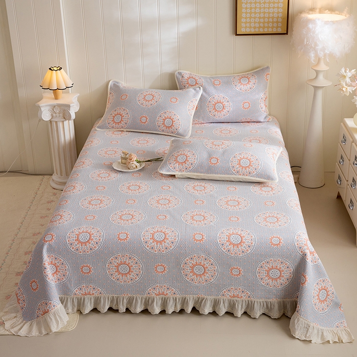 91家纺网 家纺一手货源 找家纺 （总）美达家纺 2026新款全棉色织六层纱高温砂洗花边床盖单品床盖床盖单件