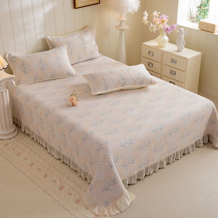 91家纺网 家纺一手货源 找家纺 （总）美达家纺 2026新款全棉色织六层纱高温砂洗花边床盖单品床盖床盖单件