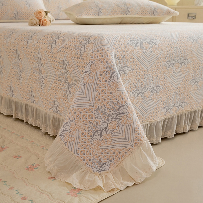 91家纺网 家纺一手货源 找家纺 （总）美达家纺 2026新款全棉色织六层纱高温砂洗花边床盖单品床盖床盖单件