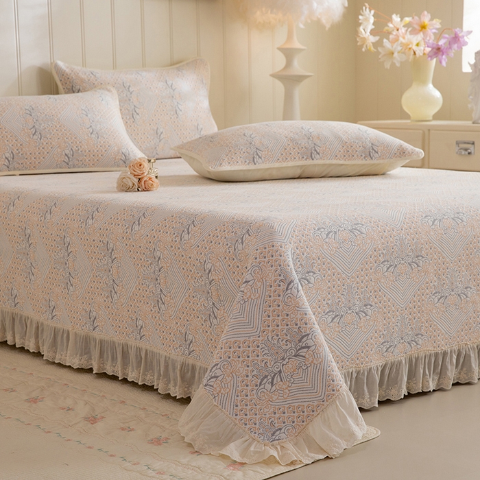 91家纺网 家纺一手货源 找家纺 （总）美达家纺 2026新款全棉色织六层纱高温砂洗花边床盖单品床盖床盖单件