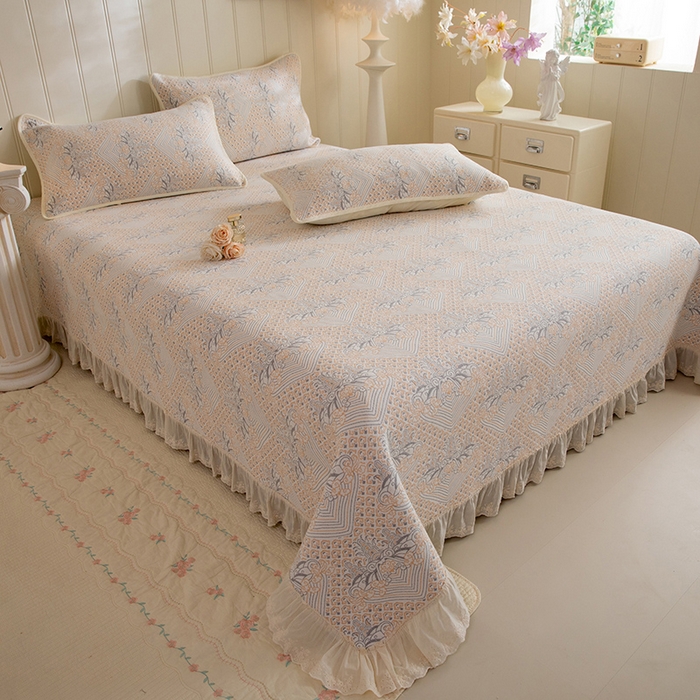 91家纺网 家纺一手货源 找家纺 （总）美达家纺 2026新款全棉色织六层纱高温砂洗花边床盖单品床盖床盖单件