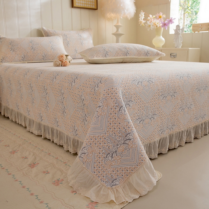 91家纺网 家纺一手货源 找家纺 （总）美达家纺 2026新款全棉色织六层纱高温砂洗花边床盖单品床盖床盖单件