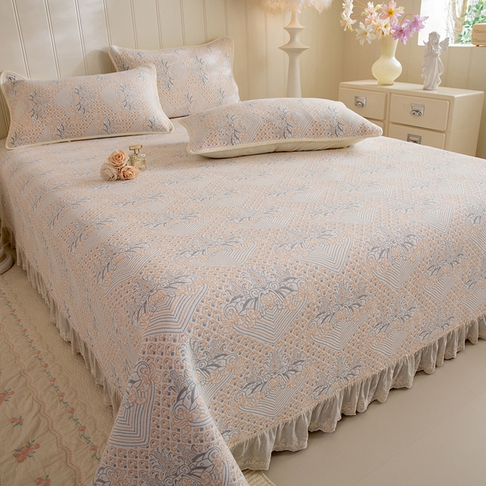 91家纺网 家纺一手货源 找家纺 （总）美达家纺 2026新款全棉色织六层纱高温砂洗花边床盖单品床盖床盖单件