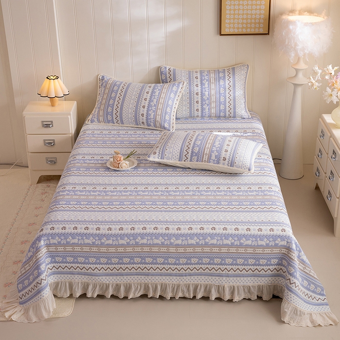 91家纺网 家纺一手货源 找家纺 （总）美达家纺 2026新款全棉色织六层纱高温砂洗花边床盖单品床盖床盖单件