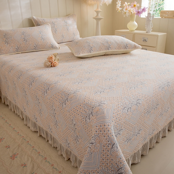 91家纺网 家纺一手货源 找家纺 （总）美达家纺 2026新款全棉色织六层纱高温砂洗花边床盖单品床盖床盖单件