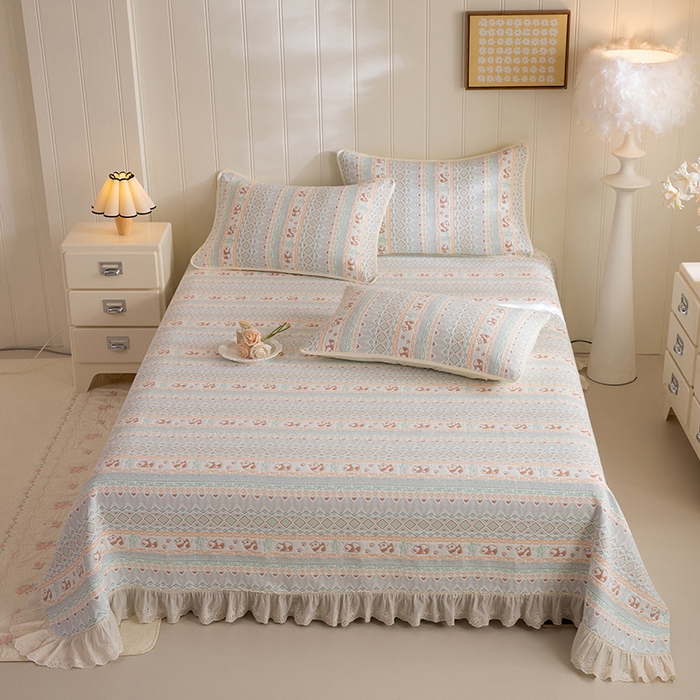 91家纺网 家纺一手货源 找家纺 （总）美达家纺 2026新款全棉色织六层纱高温砂洗花边床盖单品床盖床盖单件