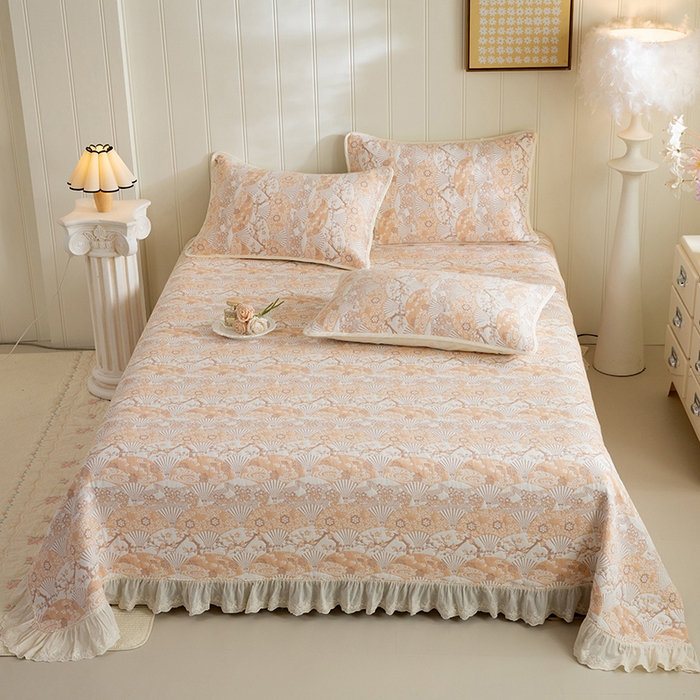 91家纺网 家纺一手货源 找家纺 （总）美达家纺 2026新款全棉色织六层纱高温砂洗花边床盖单品床盖床盖单件