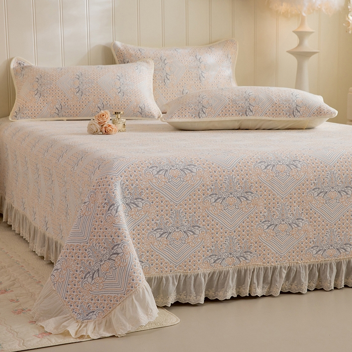 91家纺网 家纺一手货源 找家纺 （总）美达家纺 2026新款全棉色织六层纱高温砂洗花边床盖单品床盖床盖单件