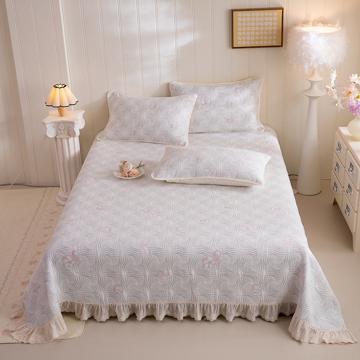 91家纺网 家纺一手货源 找家纺 （总）美达家纺 2026新款全棉色织六层纱高温砂洗花边床盖单品床盖床盖单件