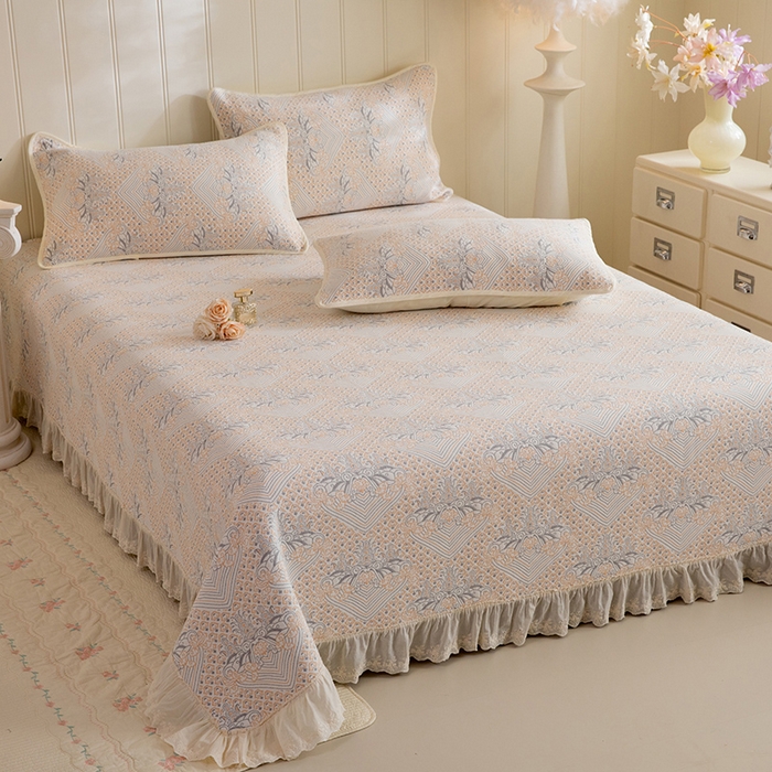 91家纺网 家纺一手货源 找家纺 （总）美达家纺 2026新款全棉色织六层纱高温砂洗花边床盖单品床盖床盖单件