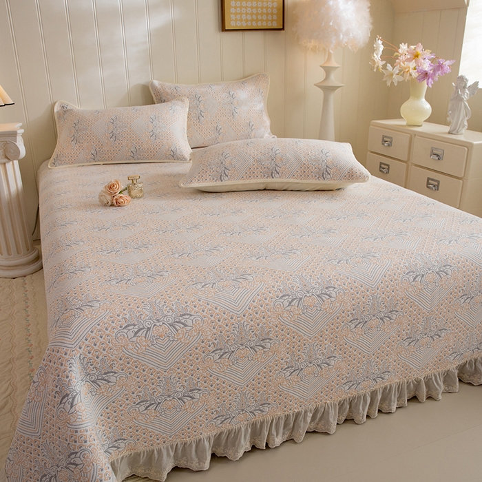 91家纺网 家纺一手货源 找家纺 （总）美达家纺 2026新款全棉色织六层纱高温砂洗花边床盖单品床盖床盖单件