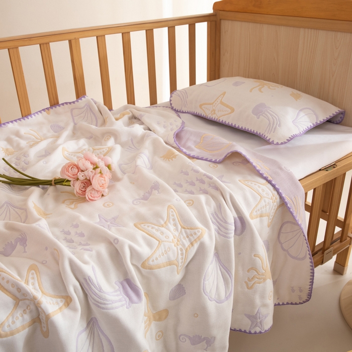 91家纺网 家纺一手货源 找家纺 （总）美达家纺 2026新款全棉色织六层纱儿童盖毯毯子夏被浴巾