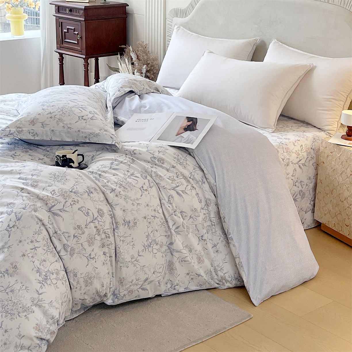 91家纺网 家纺一手货源 找家纺 宝齐莱家纺 2026新款全棉纯棉13372印花被套单被套被套单件 浮光花影