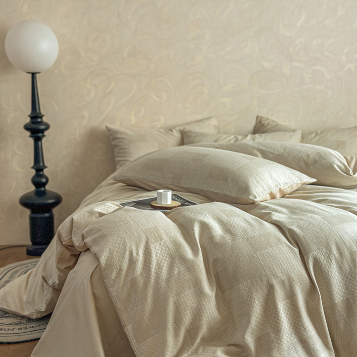 91家纺网 家纺一手货源 找家纺 田野 2026新款全棉水洗提花三层纱四件套 半糖主义 米驼