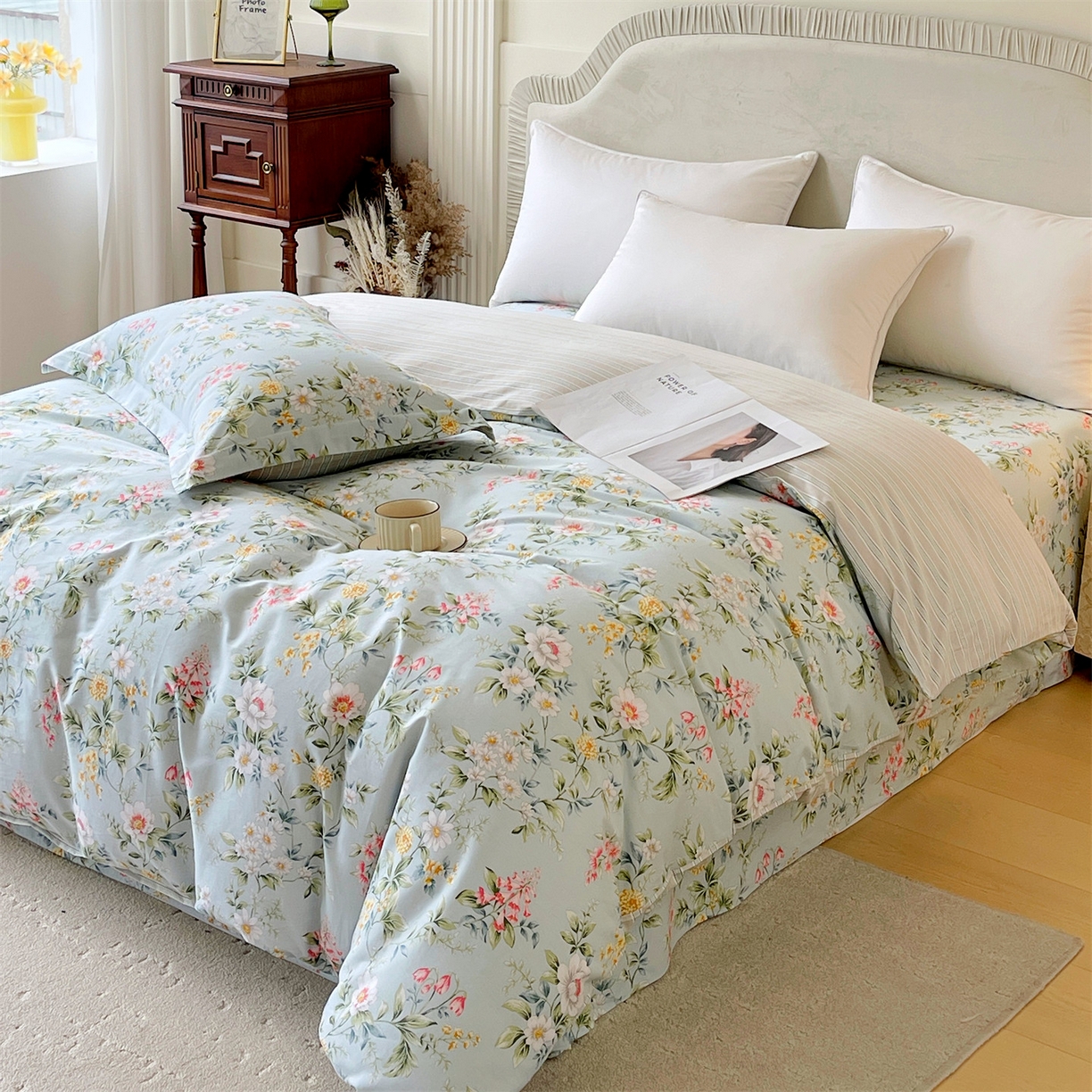 91家纺网 家纺一手货源 找家纺 宝齐莱家纺 2026新款全棉纯棉13372印花被套单被套被套单件 午后花园