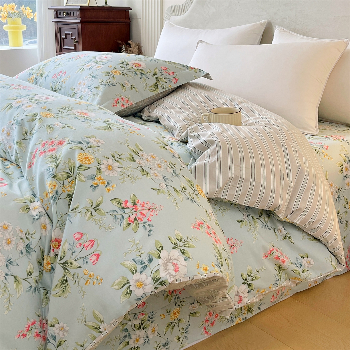 91家纺网 家纺一手货源 找家纺 宝齐莱家纺 2026新款全棉纯棉13372印花被套单被套被套单件 午后花园