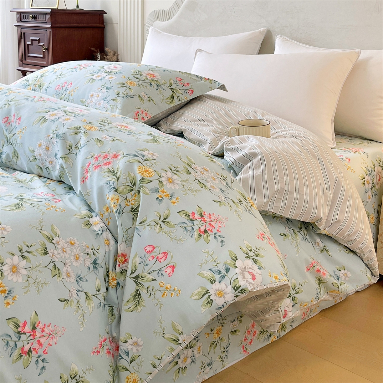 91家纺网 家纺一手货源 找家纺 宝齐莱家纺 2026新款全棉纯棉13372印花被套单被套被套单件 午后花园