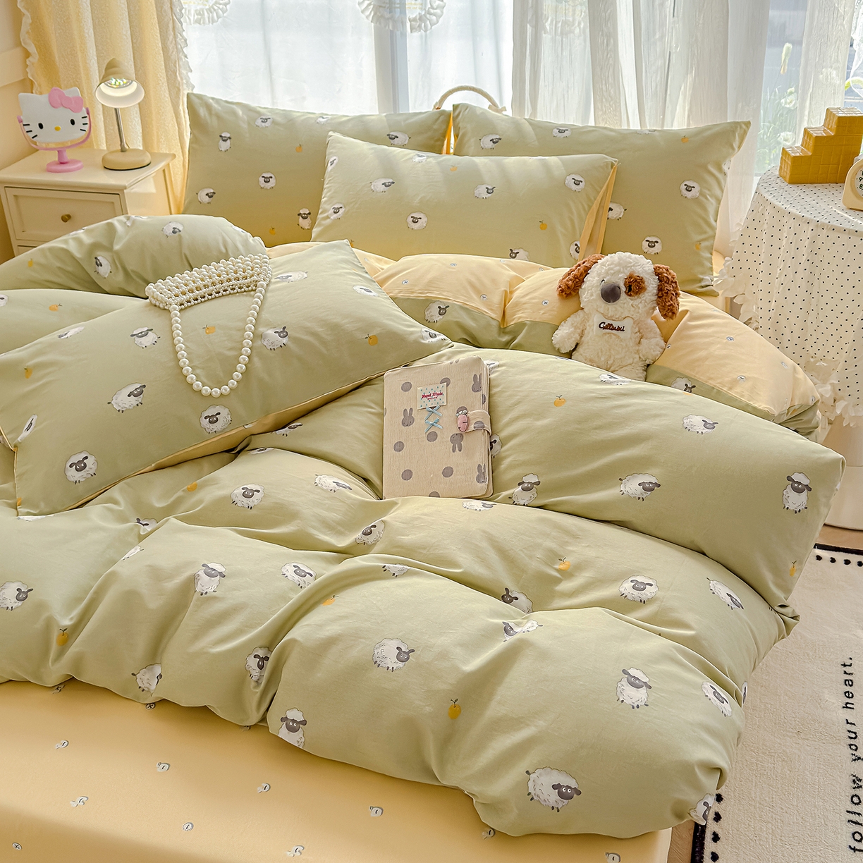 91家纺网 家纺一手货源 找家纺 铺尚美家纺 2026新款12868新疆全棉纯棉单品床单系列（提供质检报告） 抹茶小羊