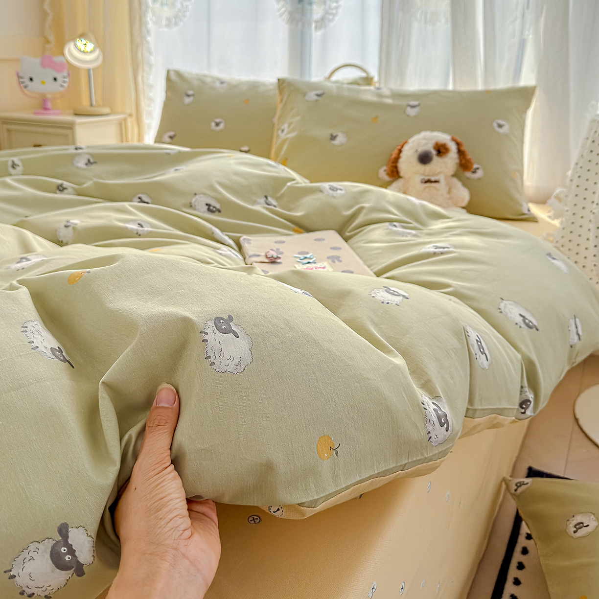 91家纺网 家纺一手货源 找家纺 铺尚美家纺 2026新款12868新疆全棉纯棉单品床单系列（提供质检报告） 抹茶小羊