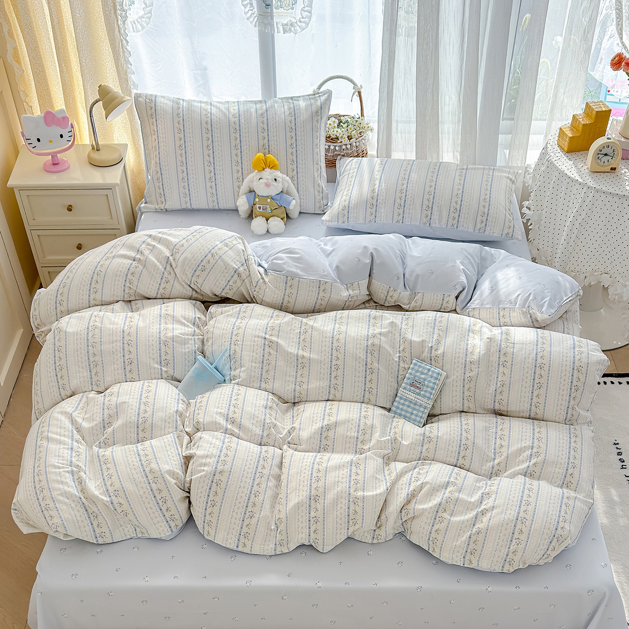 91家纺网 家纺一手货源 找家纺 铺尚美家纺 2026新款12868新疆全棉纯棉单品床单系列（提供质检报告） 浅纹蓝