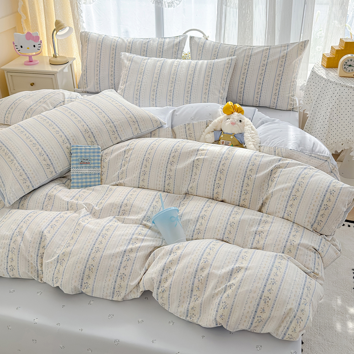 91家纺网 家纺一手货源 找家纺 铺尚美家纺 2026新款12868新疆全棉纯棉单品床单系列（提供质检报告） 浅纹蓝