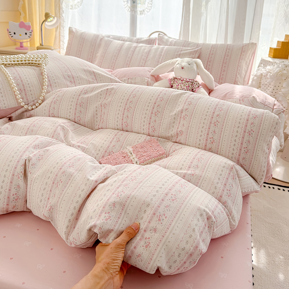 91家纺网 家纺一手货源 找家纺 铺尚美家纺 2026新款12868新疆全棉纯棉单品床单系列（提供质检报告） 浅纹蓝-粉